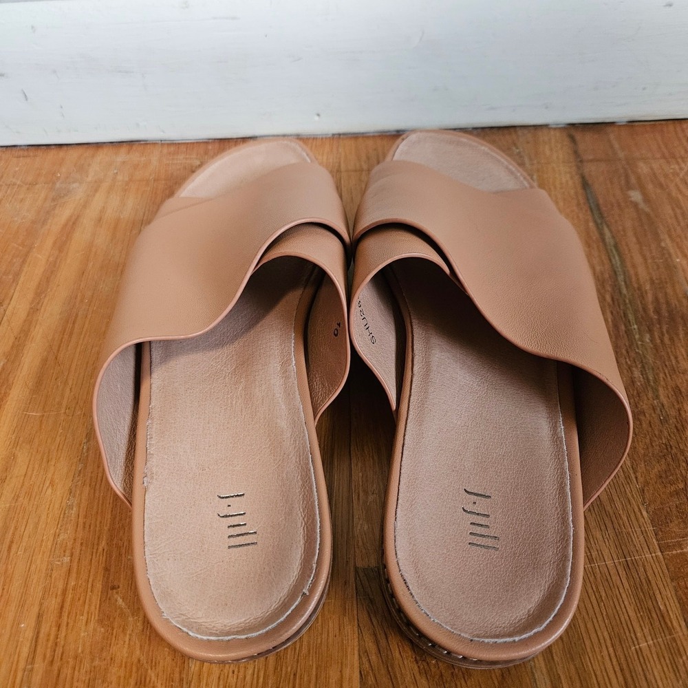 J Jill Tan Leather Slip On Sandals Crossband Comfort Slides Neutral Womens‎ 10 - Picture 6 of 7
